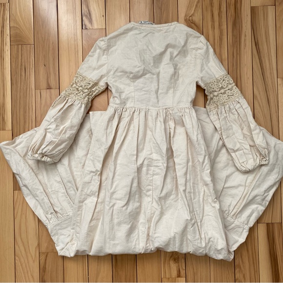 Vintage Young Edwardian Cream Canvas Prairie Bohemian Maxi Dress With Lace - Picture 8 of 9